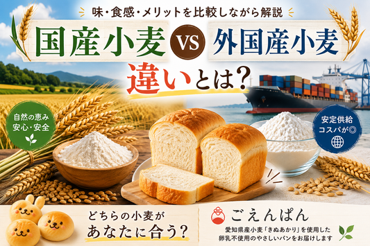 国産小麦と外国産小麦の違いを比較しながら味や食感の特徴を解説するごえんぱんのサムネイル